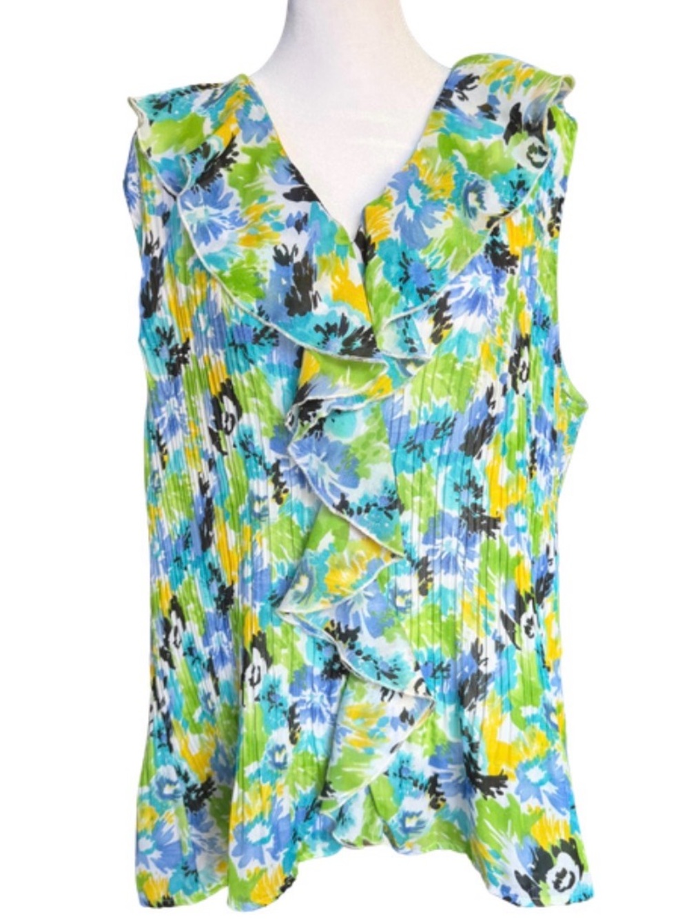 Sunny Leigh Woman Floral Ruffle Sleeveless Blouse